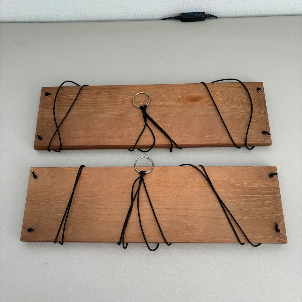 Set of 2 Wood Hanging Swing Shelves Rustic Floating Boho Wall Decor Brown‎